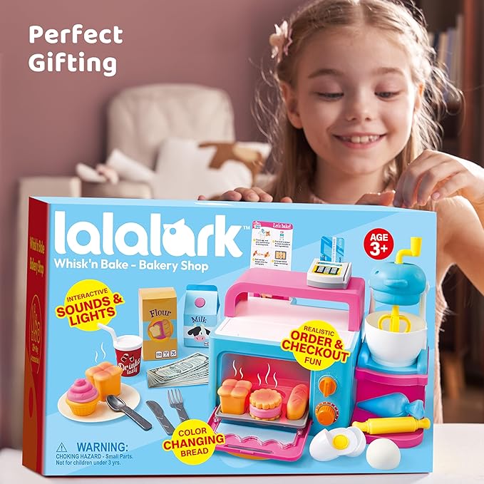 Toddler Pretend Play Toys, Bakery Shop with Light & Sound Oven, Realistic Mixer, Color Changing Bread, 20 Pieces Play Kitchen Accessories, Birthday Gift for Boys Girls Kids