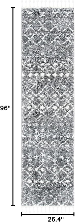 SAFAVIEH Berber Fringe Shag Collection 2'2" x 8' Grey/Ivory BFG516F Moroccan Non-Shedding Living Room Bedroom Dining Room Entryway Plush 1.2-inch Thick Runner Rug
