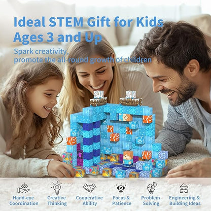 Magnetic Blocks-120PCS Ocean Quest Set，Magnetic Building Blocks Kids Toys for Ages 3 4 5 6 7 8 Birthday Gifts，STEM Montessori Sensory Toys for 3+ Years Old Boys & Girls