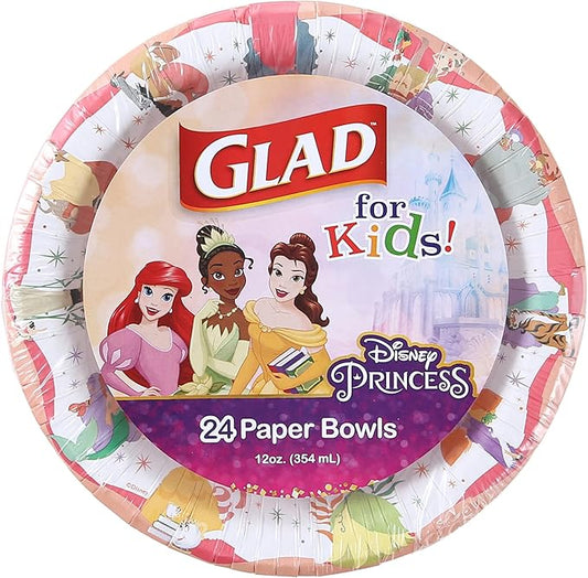 Glad for Kids Disney Princess 12oz Paper Snack Bowls - Magic is in All of Us - Durable, Soak Proof & Microwavable Disposable Bowls - 24ct bulk - Get the Matching Party Paper Plates & Party Cups