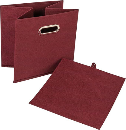 Household Essentials Foldable Fabric Storage Cubes 36-Pack – 11x11x11 Stackable Non-Woven Bins with Chipboard Sides & Grommet Handles – Closet, Shelf, Nursery, or Office Organizer – Burgundy