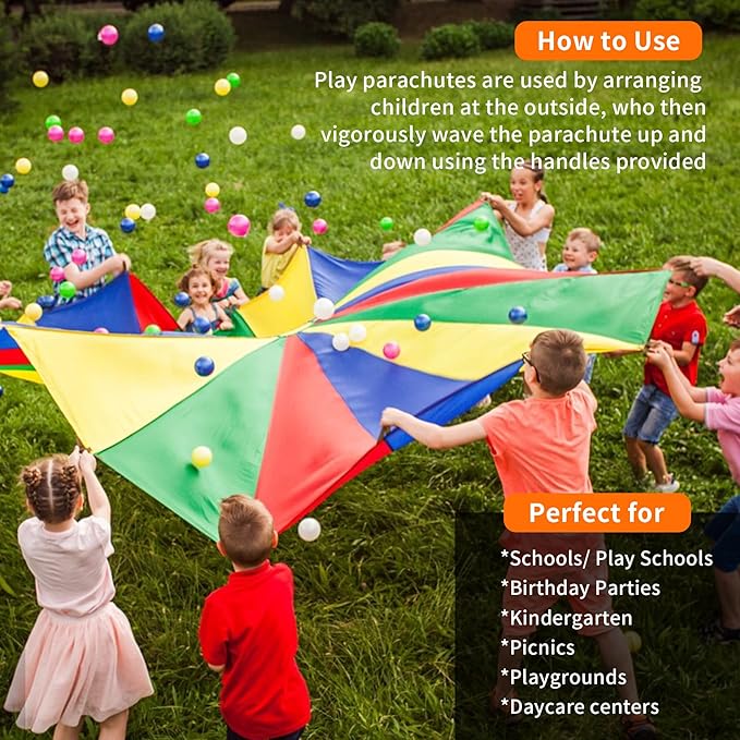 10ft Rainbow Parachute, Play Parachute Toy for Kids, Parachute with Handles Indoor & Outdoor Play Equipment, Large