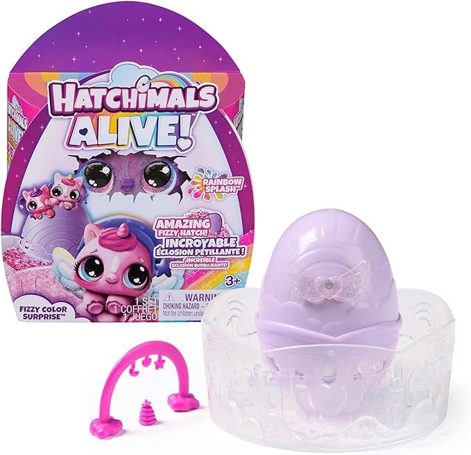 Hatchimals Alive, Rainbow Splash Fizzy Color Surprise Toy, Hatch Twins or Triplets from Color Reveal Egg (Style May Vary), Kids Toys for Girls & Boys