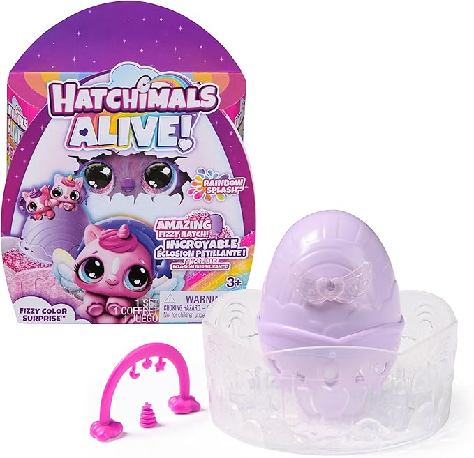 Hatchimals Alive, Rainbow Splash Fizzy Color Surprise Toy, Hatch Twins or Triplets from Color Reveal Egg (Style May Vary), Kids Toys for Girls & Boys