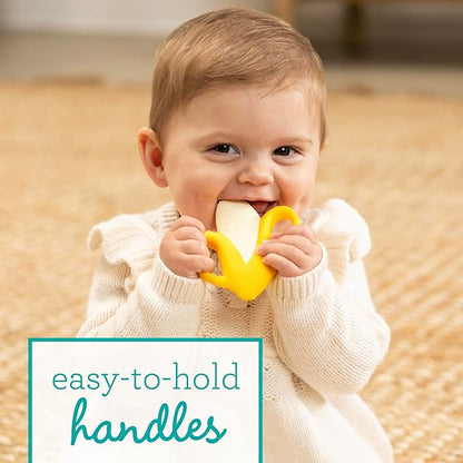 Infantino Lil' Nibbles Textured Silicone Baby Teether - Sensory Exploration and Teething Relief with Easy to Hold Handles, Yellow Banana, 0+ Months