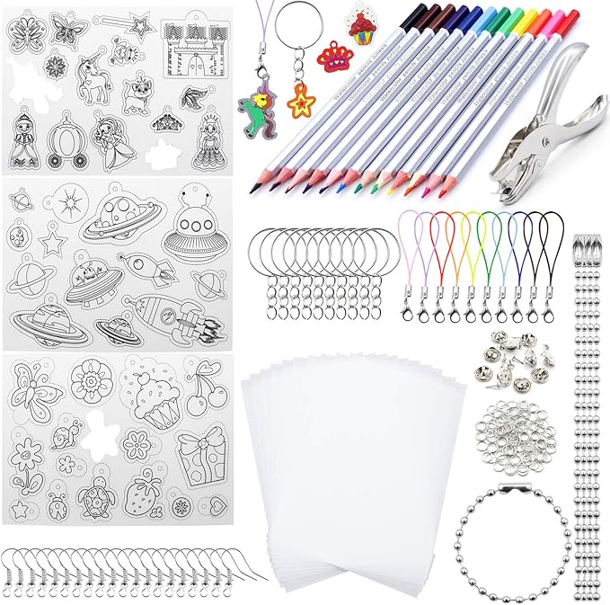 POPMISOLER 183 Pieces Shrink Plastic Kit DIY Ornaments or Creative Craft DIY Accessories Kit for All Ages Great Gift