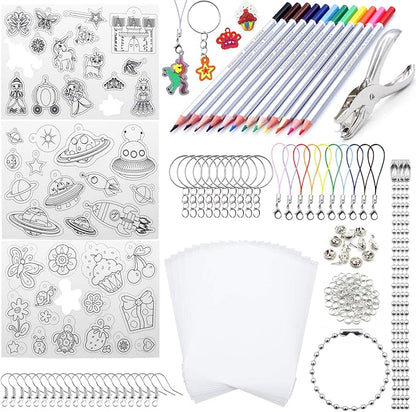 POPMISOLER 183 Pieces Shrink Plastic Kit DIY Ornaments or Creative Craft DIY Accessories Kit for All Ages Great Gift