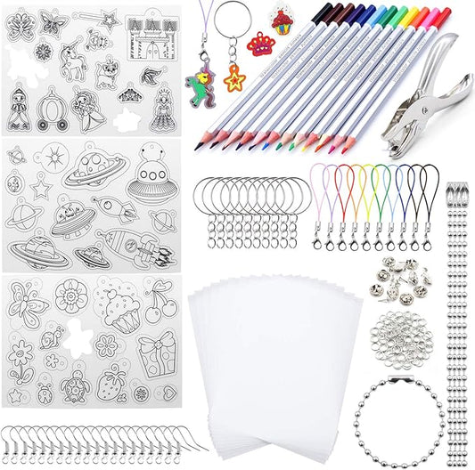 POPMISOLER 183 Pieces Shrink Plastic Kit DIY Ornaments or Creative Craft DIY Accessories Kit for All Ages Great Gift