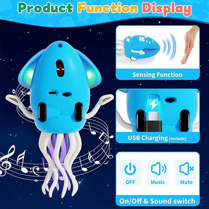 Electric Dancing Octopus Light Music Suitable for 12-18 Months Old Baby Toys, Kid Crawling Squid Toys Suitable for Toddler Tummy Time, Christmas Birthday Gifts for 1 2 3 4 5 6 Year Old Boy (Blue)