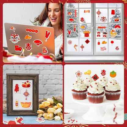 JULBEAR 300pcs Chinese New Year Foam Stickers 2026 Year Candy Sticker Chocolate Labels Sticker for Chinese New Year Spring Festival Decoration Party Favor Gift Card Supplies