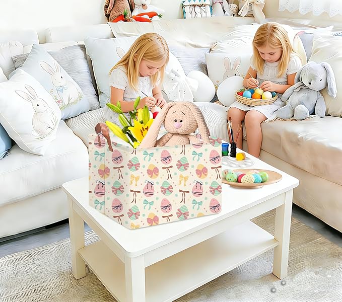 NTAOHAMPER Rectangular Storage Basket Empty,Storage Bin with Handles,Room Decor,Gift Basket,Book Box(Bowknot Easter)