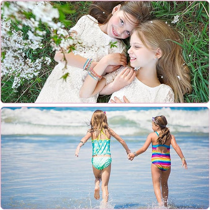 48 Pcs Colorful Kids Friendship Bracelet Set Adjustable Beads Bracelets Cute Friendship Princess Pretend Play Bracelet Stretch Beaded Bracelet Preppy Bracelets Set for Girls Women (Cute)