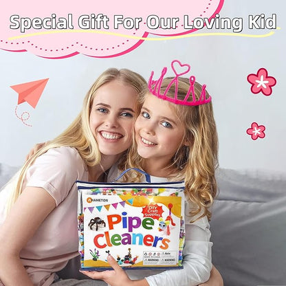 Kids DIY Arts & Crafts Rich Materials 1300+ Pcs Including Feathers, Pipe Cleaner,Wiggle Eyes, Pompoms, Colours Paper,Bells, Sticks,Beads for Chenille Stems and More Crafting Items Supplies