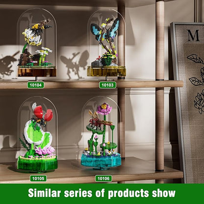 Mould King Insect Building Block Set, Creative Dragonfly Bug Kits Toys with Music Display Box, Collection Flower DIY Office Home Decor for Adutls Kids Girls 8+, 10105