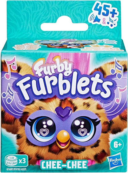 Furby Furblets Chee-Chee Mini Friend, Electronic Plush Toys for Girls & Boys, Cheetah Print, Speaks Furbish & Plays Music, Series 5, Back to School Gifts, Ages 6+