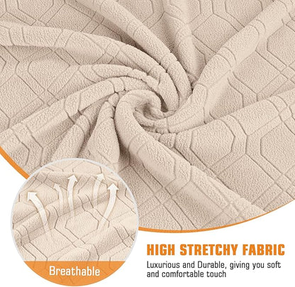 VANSOFY Oversized Recliner Chair Cover, 4-Pieces Stretch Recliner Covers for Recliner Chair Soft Reclining Chair Slipcover Jacquard Pattern Furniture Protector for Dogs Cats(Cream)