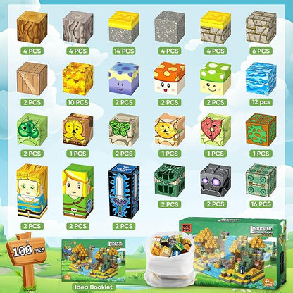 Magnetic Blocks Toys, 100PCS Magnetic Building Blocks Toys Based on Classic Games, STEM Magnets Sensory Toys for Kids, Magnetic Building Blocks Suitable for Boys Girls 4+ (Yellow)