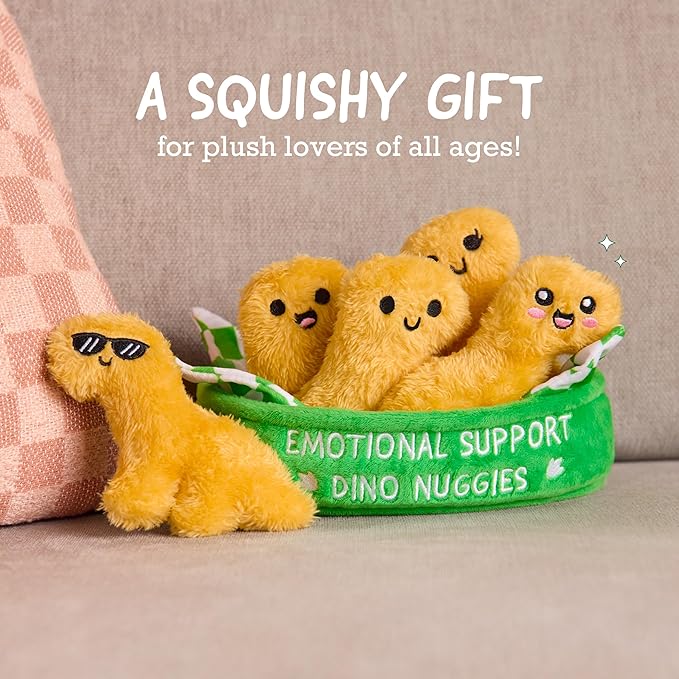 Emotional Support Dino Nuggies by Relatable, Cuddly Stuffed Animals and Dinosaur Toys, Great Gift Ideas for Loved Ones of All Ages, Includes 5 Dinosaur Plushies with Carrying Basket