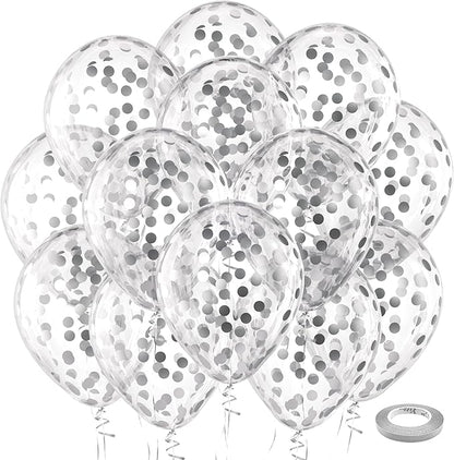 Bezente Silver Confetti Latex Party Balloons - 60 Pack 12 inch Helium Silver Confetti Glitter Balloons for Wedding Graduation Bridal Shower Birthday Engagement Party Decorations