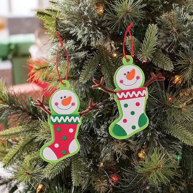 Snowman Stocking Christmas Tree Ornament Craft Kit - Makes 12 - DIY Christmas Crafts for Kids