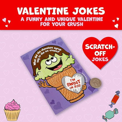 Peaceable Kingdom Valentines Cards for Kids Classroom, Set of 28 Valentines Day Gifts - Scratch off Jokes