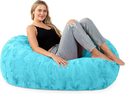 Jaxx Sofa Saxx Bean Bag Couch - 4 Foot - Faux Fur, Maui Turquoise