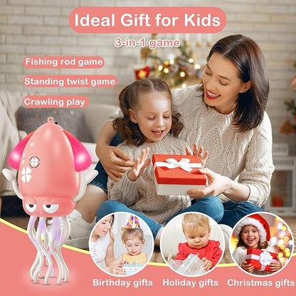 Plnmlls Dancing Octopus Toy,Tummy Time Toys,with Music and LED Light,Built-in Rechargeable Battery and Volume Can be Turned Off for 6-12 12-18 36 Months Walking Toddler Birthday Gift(Pink)