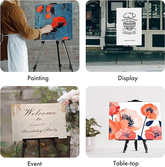 Artify Easel for Painting, Double-Tier Easel Stand, Adjustable Height from 22-66 Inches, Tripod for Painting and Display with Carrying Bag, 66 Inches, Black