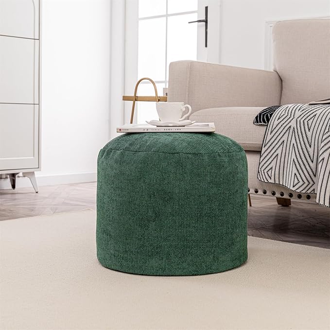 Sturdy Boucle Pouf Ottoman Foot Rest Nice Living Room Decor Lightweight Ottoman Pouf Filler Comfort Pouf Cover Modern Foam Stuffed Poof Perfect to Rest Your Feet No Need Assemble Moss Green