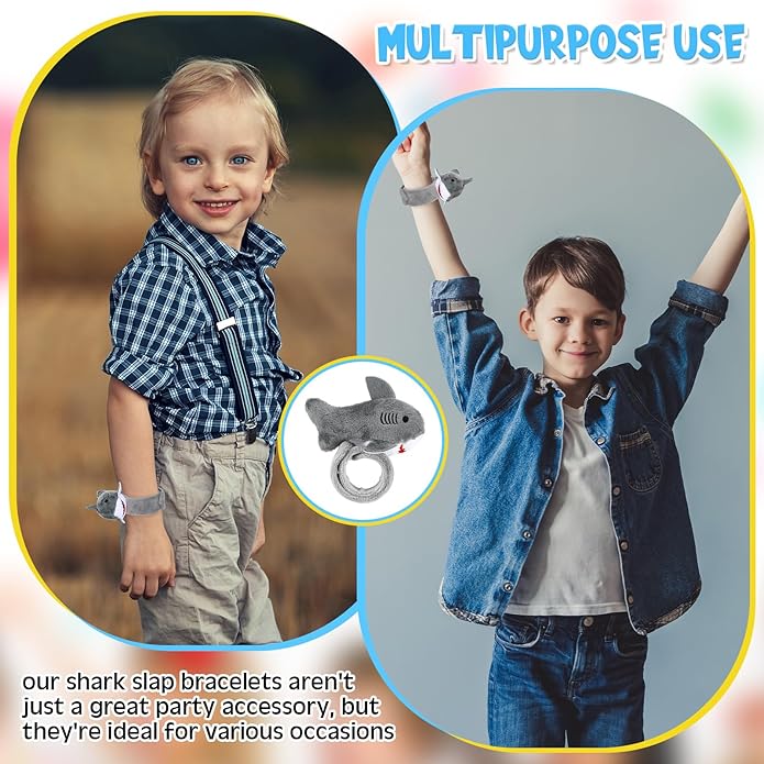 6 Pieces Shark Slap Bracelets Stuffed Animal Slap Band Party Favors Plush Slap Bracelets Bulk for Kids Party Favors Birthday Gifts