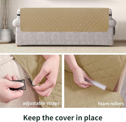 CHUN YI Loveseat Cover, Water Resistant Slipcover for 2 Cushion Couch, Washable Sofa Cover with Adjustable Strap Storage Pocket for Living Room Dog Pet (Loveseat, Khaki)