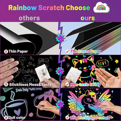 ZMLM Rainbow Scratch Paper Kit: 117Pcs Magic Art Craft Stuff Supplies Black Drawing Pad for Age 3-12 Kids Children Girl Boy DIY Toy Activity Educational|Party Faver|Christmas Birthday Gifts