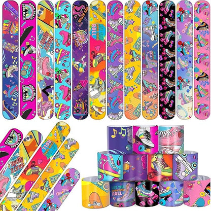 48PCS Roller Skate Party Favors Slap Bracelets, Roller Skate Wristbands Bracelets Goodie Bag Fillers Throwback 90s Roller Skating Hip Hop Birthday Decorations Supplies for Kids Adults