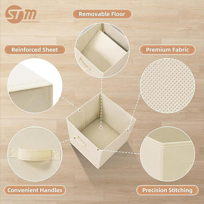 STORAGE MANIAC Storage Cubes, 13 Inch Collapsible Storage Bins with Handles, 4 Pack Fabric Foldable Bins for Organization, Durable Storage Bins for Closet, Shelves, Offices, Toys, 4-Pack Beige