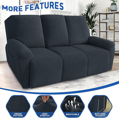 MAXIJIN Waterproof Recliner Couch Cover 5 Pieces Recliner Sofa Covers 3 Seater, Reclining Couch Furniture Protector with Elastic Straps & Pockets for Pet, Kids (Sofa Recliner, Dark Gray)