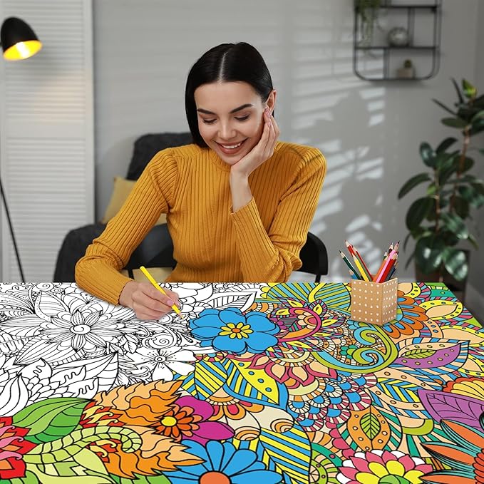 2Pack Jumbo Mandala Coloring Posters 50x30Inch Large Spring Mandala Flower Coloring Page Giant Mandala Coloring Tablecloth Wall Decor for Kids Teens Children Adults Art Craft Activity Party Supplies