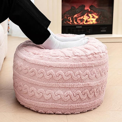 Pouf Ottoman Stuffed 20x20x12 Inches Floor Pouf Plush Fiber Ottoman Foot Rest Under Desk Foot Stool for Living Room Bedroom (Pink Pouf with Filler)
