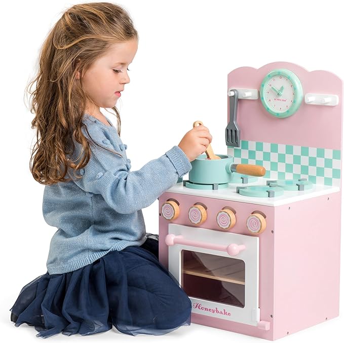 Le Toy Van - Colorful Wooden Honeybake Oven & Hob Pink Set | Wood Pretend Play Kitchen Toy Set | Girls and Boys Role Play Toy Kitchen Accessories
