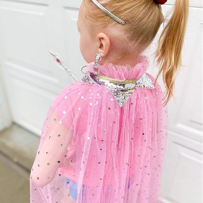 Fedio Princess Cape Set 7 Pieces Girls Princess Cloak with Tiara Crown, Wand for Little Girls Dress up (Pink)