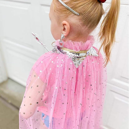 Fedio Princess Cape Set 7 Pieces Girls Princess Cloak with Tiara Crown, Wand for Little Girls Dress up (Pink)