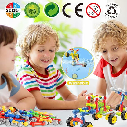 STEM Building Toys for 3 4 5 6 7 8 Year Old Boys Girls, 125 Pcs Stem Toys for 5 Year Old Building Blocks Educational STEM Kit Learning Creative Toys for 3-5 4-8 5-7 6-8 Kids, Birthday Gifts for Kids