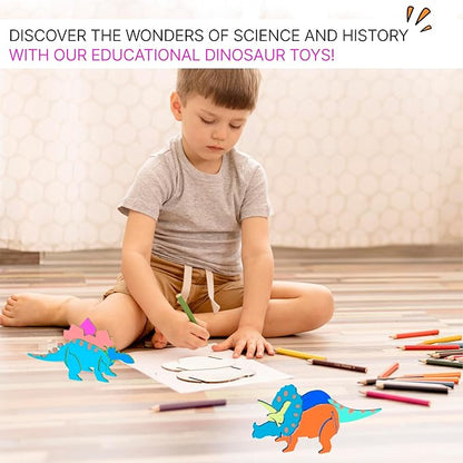 Neliblu Wooden Dinosaur Kit Set of 3 - Colorable Assembly Toy for Kids - 3D Dinosaur Puzzle - Gift for Dinosaur Lovers Ages 5 and Up - 3mm Thick Wood - Creative and Educational Play for Kids