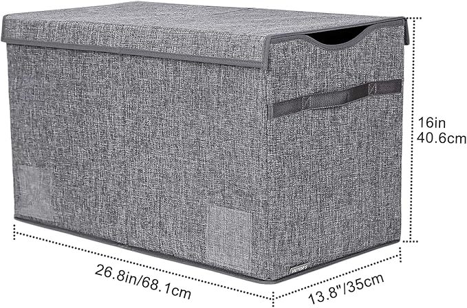 YOLOXO Toy Box Chest, Collapsible Sturdy Storage Bins with Lids, Extra Large Kids Toy Storage Organizer Boxes Bins Baskets for Kids, Boys, Girls, Nursery Room, Playroom, Closet (Linen Gray)