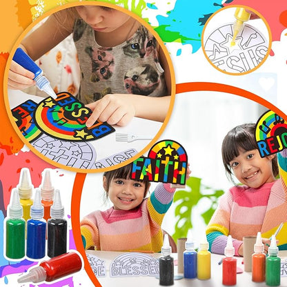 24 Sets Religious Sand Art Craft Kit for Kids Inspirational Words Painting Kit with Colored Sand Make Your Own Crafts Art DIY Art Project for Sunday School Vbs Home Fun Activities