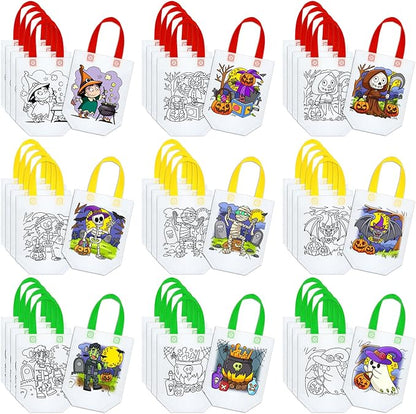 Kacctyen 45 Pcs Cute Coloring Goodie Bags Reusable Halloween Art Party Favor Bags Paint Bags for Kids Halloween Birthday Party Favor Bags Color Your Own Bag Graffiti Goodie Bags, 9 Styles