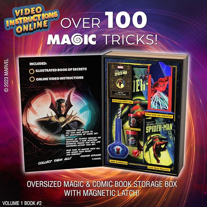 Fantasma Marvel’s Multiverse of Magic Spider-Man Magic Kit for Kids and Adults | Magic Set Packaged Inside an Oversized Comic Book Art Storage Box | Magic Show with Over 100 Magic Tricks