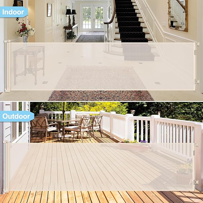 120 Inch Retractable Baby Gates Extra Wide Baby Gate Retractable Dog Gates for The House Extra Wide Dog Gate Extra Long Baby Gates for Large Opening Extra Large Pet Gate Child Gate for Doorway (Beige)