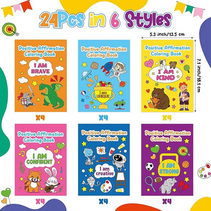Dvbonike 24Pcs Positive Affirmation Coloring Books - Promote Confidence DIY Color-in Pages Booklet Bulk Drawing Motivational Stress Relieving Party Supplies for School Classroom Rewards Gift for Kids