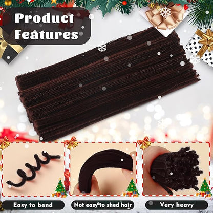 LOKUNN Pipe Cleaners, 200 Pcs Dark Brown Pipe Cleaners Craft Set, Solid Color Chenille Stems, DIY Arts and Crafts with Adhesive Eyes and Storage Box, Christmas Halloween Decoration Art Supplies