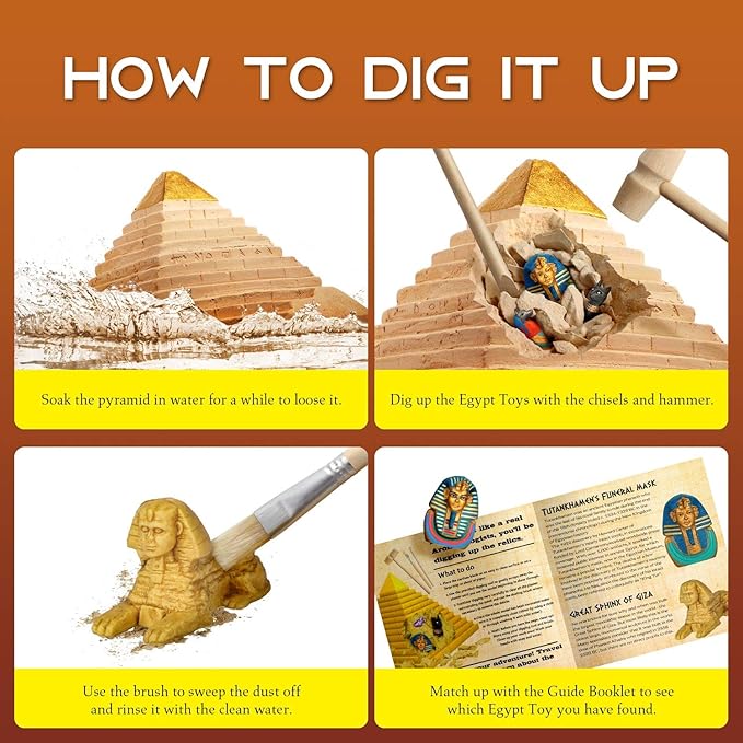 Pyramids Dig Kit, Ancient Egyptian Civilization Civilization Excavation Set Including Mummy Case Sun God Great Sphinx and More, STEM Science Educational Toys Archaeology Gifts for Boys & Girls